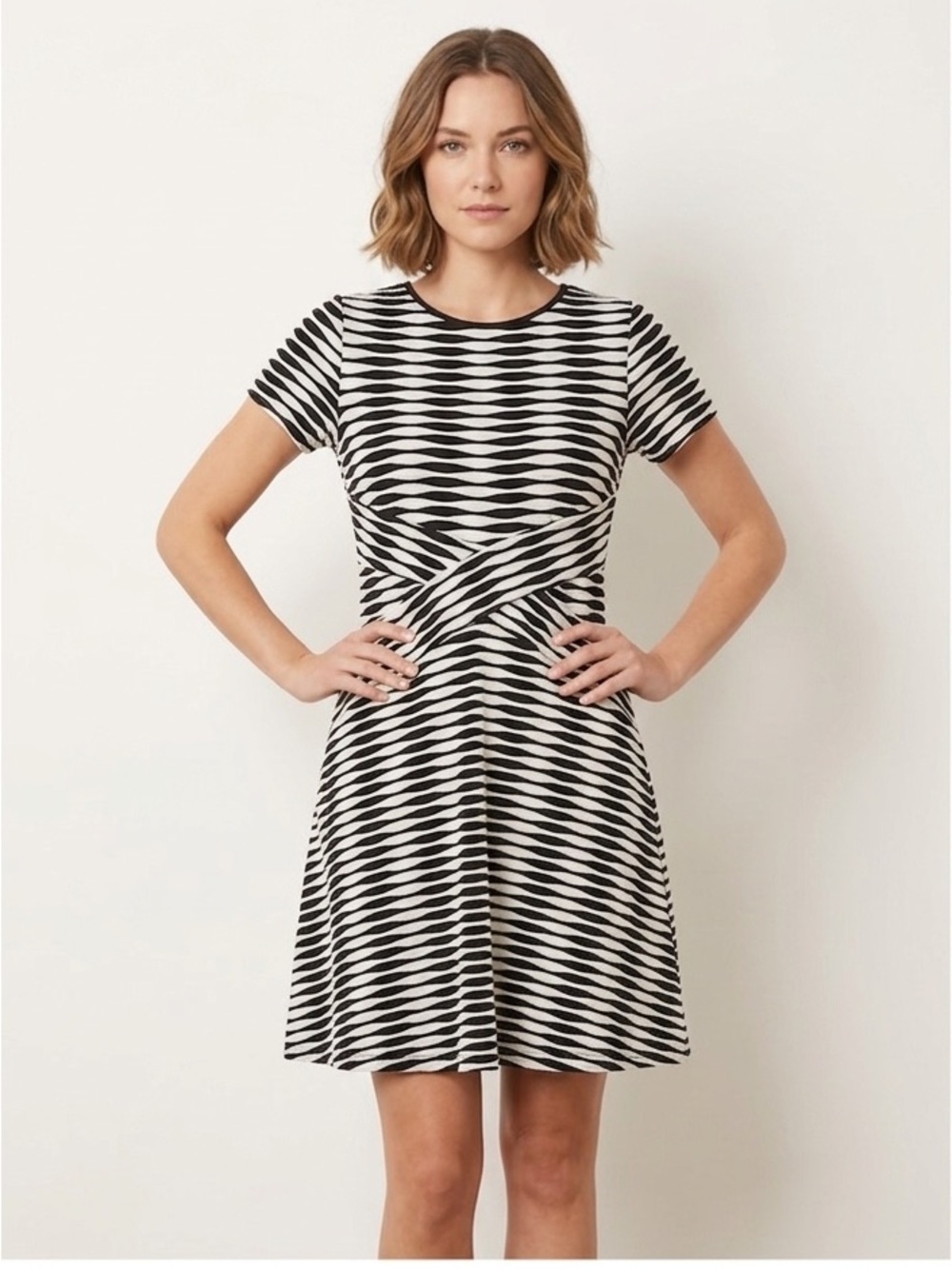 EUC Beige By Eci Black and White Textured Dress